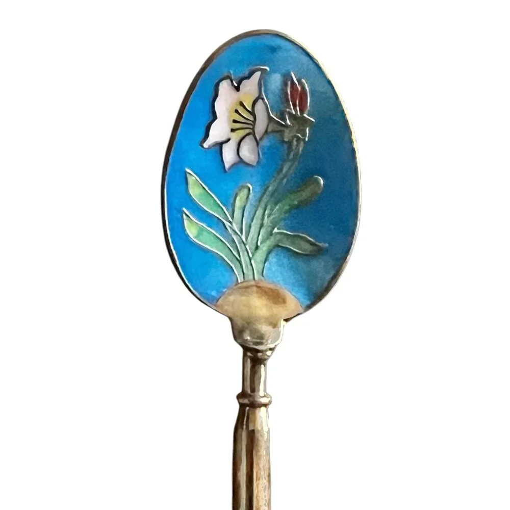 Vintage 1960s Cloisonné Enamel Decorative Spoons Set Of 5 Animal & Floral Design